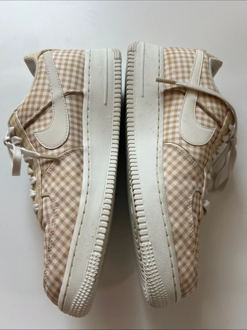 Women’s Nike Air Force 1 One Gingham Low Beige Shoes Sneakers size 10